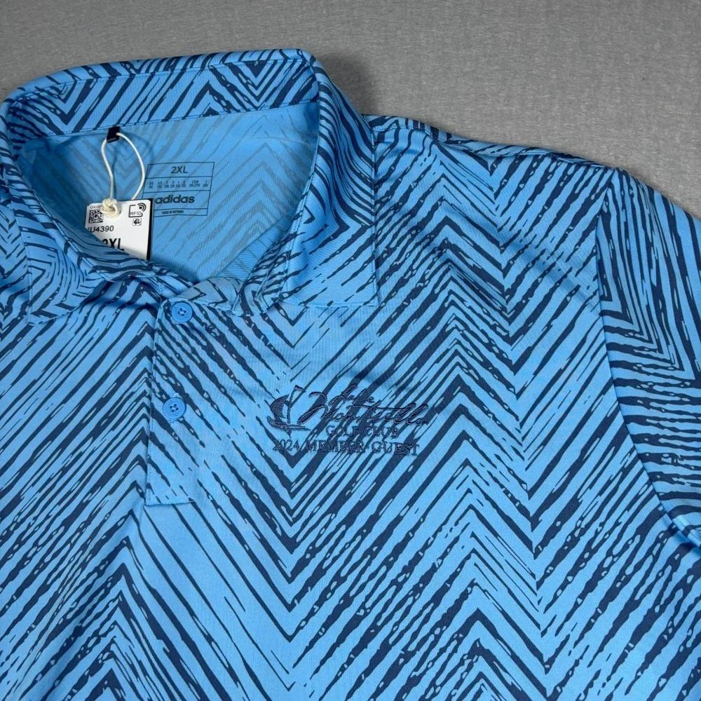 Adidas Men's All Over Print Polo Shirt Semi Blue Burst Golf Performance Size 2XL